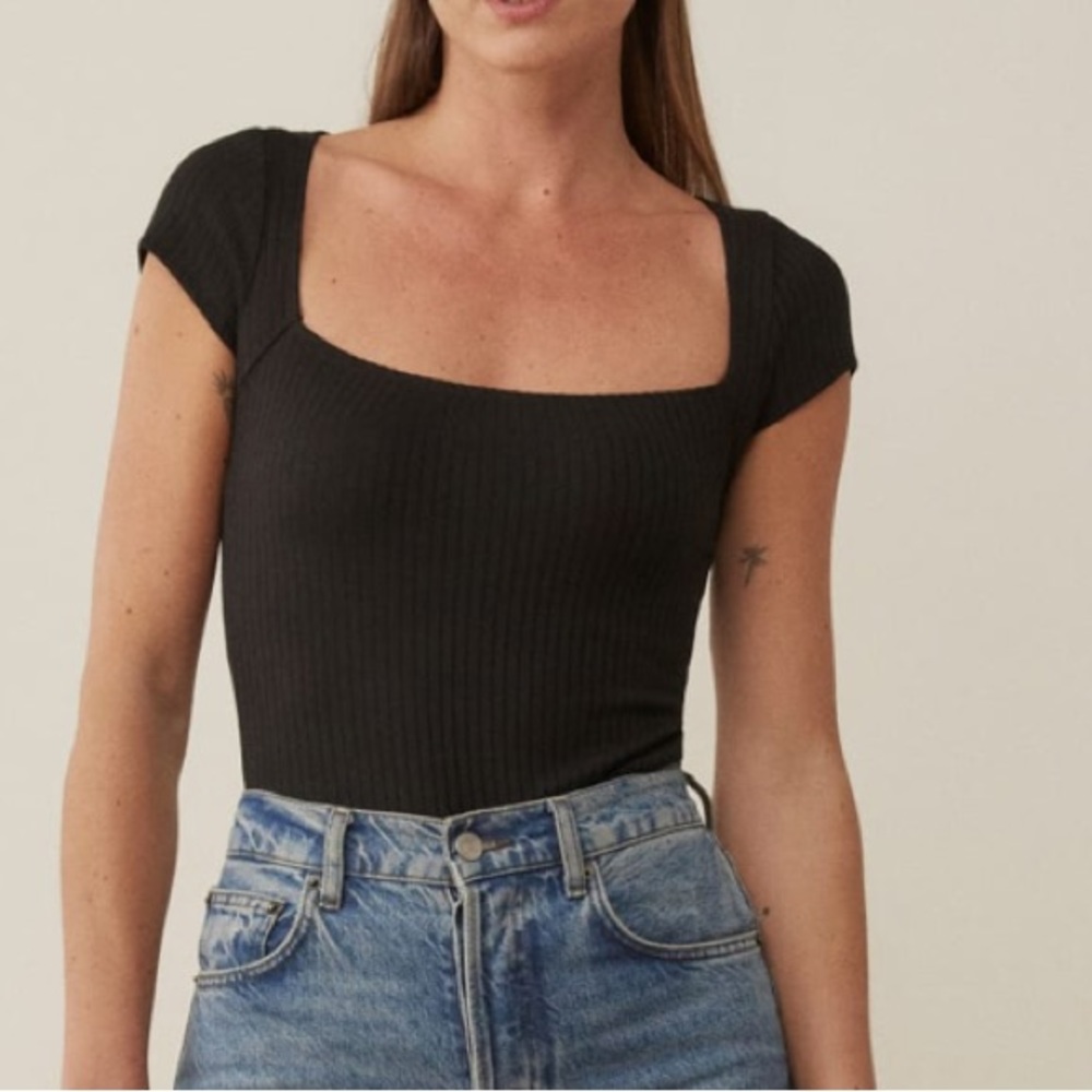 Reformation Black Bardot Knit Top